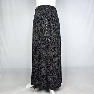 BRIGGS NY Long Black Paisley Floral Skirt with Slit, Size M/P